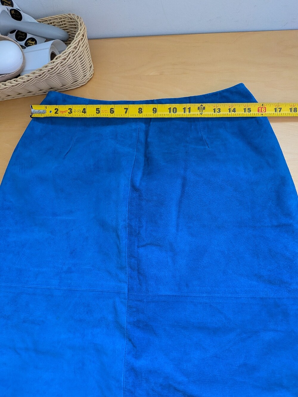 VINTAGE 80-90 WEST BAY 100% Suede Mini Skirt Women Blue Color Size 12 Back Zip - Picture 7 of 9